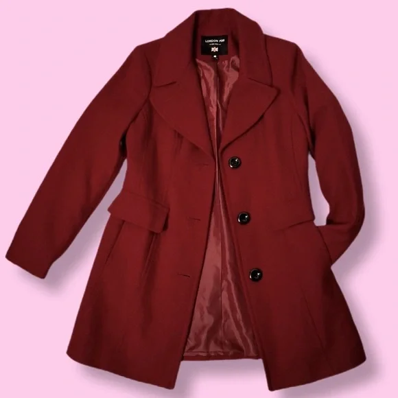 LONDON FOG Red Peacoat NWT Women's Medium Wool Coat Single-Breasted Jacket New - Picture 5 of 15